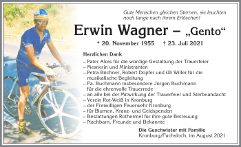 Traueranzeige von Erwin Wagner von Memminger Zeitung