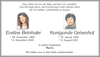 Traueranzeige von Eveline Beinhofer von Allgäuer Zeitung, Marktoberdorf