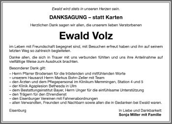 Traueranzeige von Ewald Volz von Memminger Zeitung