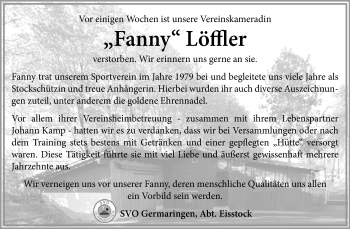 Traueranzeige von Fanny Löffler von Allgäuer Zeitung, Kaufbeuren/Buchloe
