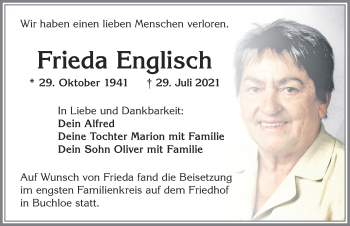 Traueranzeige von Frieda Englisch von Allgäuer Zeitung, Kaufbeuren/Buchloe