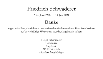 Traueranzeige von Friedrich Schwaderer von Memminger Zeitung