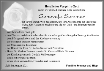 Traueranzeige von Genovefa Sommer von Allgäuer Zeitung, Füssen