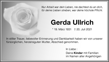 Traueranzeige von Gerda Ullrich von Memminger Zeitung
