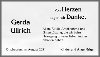 Traueranzeige von Gerda Ullrich von Memminger Zeitung