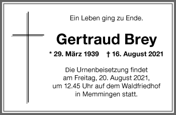 Traueranzeige von Gertraud Brey von Memminger Zeitung