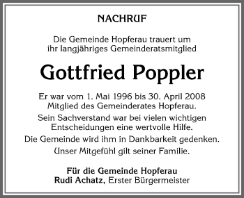 Traueranzeige von Gottfried Poppier von Allgäuer Zeitung, Füssen