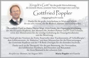 Traueranzeige von Gottfried Poppler von Allgäuer Zeitung, Füssen