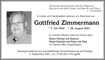 Traueranzeige von Gottfried Zimmermann von Allgäuer Zeitung,Kempten