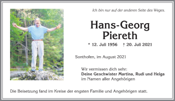 Traueranzeige von Hans-Georg Piereth von Allgäuer Anzeigeblatt