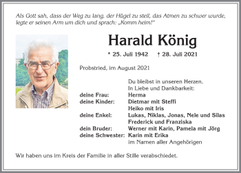 Traueranzeige von Harald König von Allgäuer Zeitung,Kempten