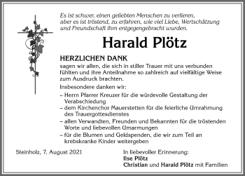 Traueranzeige von Harald Plötz von Allgäuer Zeitung, Kaufbeuren/Buchloe