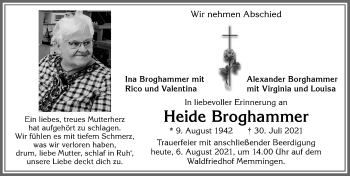 Traueranzeige von Heide Broghammer von Memminger Zeitung