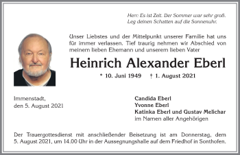 Traueranzeige von Heinrich Alexander Eberl von Allgäuer Zeitung,Kempten