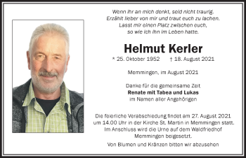 Traueranzeige von Helmut Kerler von Memminger Zeitung