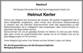 Traueranzeige von Helmut Kerler von Memminger Zeitung
