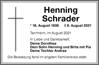 Traueranzeige von Henning Schrader von Memminger Zeitung