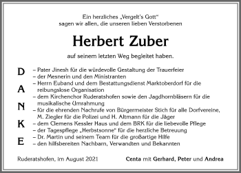 Traueranzeige von Herbert Zuber von Allgäuer Zeitung, Marktoberdorf