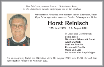 Traueranzeige von Horst Reinisch von Allgäuer Zeitung,Kempten