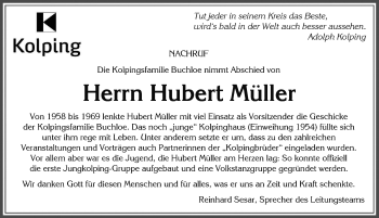 Traueranzeige von Hubert Müller von Allgäuer Zeitung, Kaufbeuren/Buchloe
