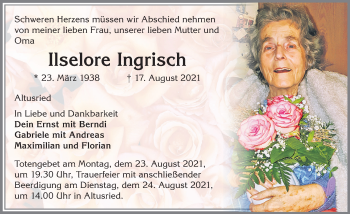 Traueranzeige von Ilselore Ingrisch von Allgäuer Zeitung,Kempten