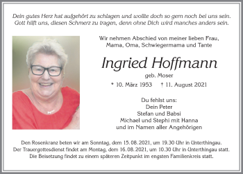 Traueranzeige von Ingried Hoffmann von Allgäuer Zeitung, Marktoberdorf