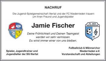 Traueranzeige von Jamie Fischer von Memminger Zeitung
