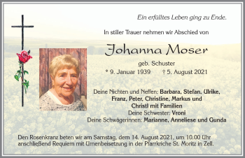 Traueranzeige von Johanna Moser von Allgäuer Zeitung, Füssen