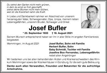 Traueranzeige von Josef Bufler von Memminger Zeitung