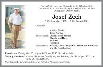 Traueranzeige von Josef Zech von Allgäuer Zeitung, Kaufbeuren/Buchloe