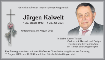 Traueranzeige von Jürgen Kalweit von Allgäuer Zeitung, Marktoberdorf
