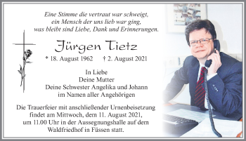 Traueranzeige von Jürgen Tietz von Allgäuer Zeitung, Füssen