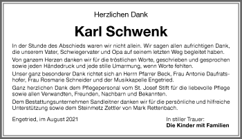 Traueranzeige von Karl Schwenk von Memminger Zeitung