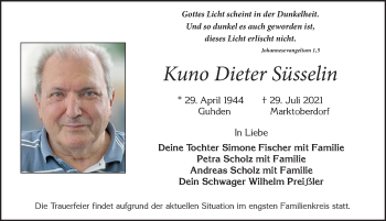 Traueranzeige von Kuno Dieter Süsselin von Allgäuer Zeitung, Marktoberdorf