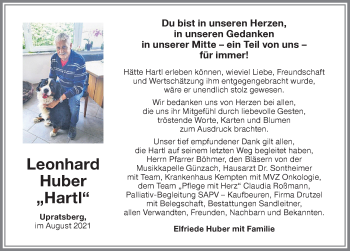Traueranzeige von Leonhard Huber von Allgäuer Zeitung, Marktoberdorf