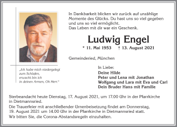 Traueranzeige von Ludwig Engel von Allgäuer Zeitung,Kempten