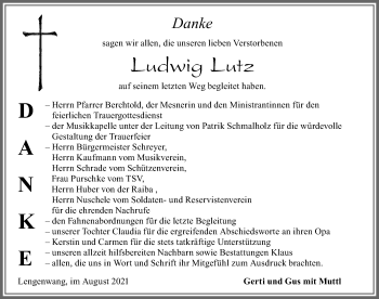 Traueranzeige von Ludwig Lutz von Allgäuer Zeitung, Marktoberdorf