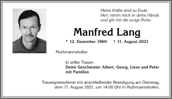 Traueranzeige von Manfred Lang von Allgäuer Zeitung,Kempten