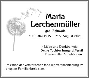 Traueranzeige von Maria Lerchenmüller von Allgäuer Anzeigeblatt