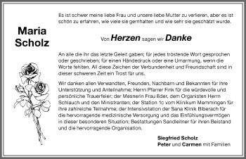 Traueranzeige von Maria Scholz von Memminger Zeitung