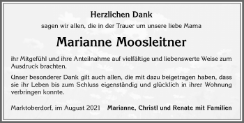 Traueranzeige von Marianne Moosleitner von Allgäuer Zeitung, Marktoberdorf