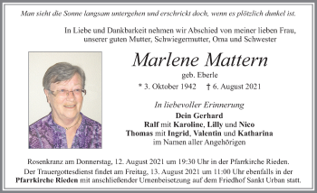 Traueranzeige von Marlene Mattern von Allgäuer Zeitung, Füssen