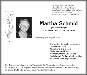 Traueranzeige von Martha Schmid von Allgäuer Anzeigeblatt