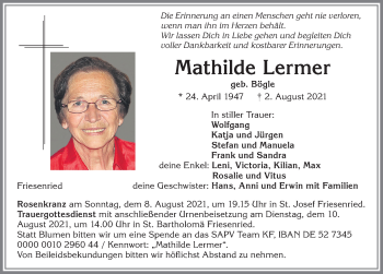 Traueranzeige von Mathilde Lermer von Allgäuer Zeitung, Kaufbeuren/Buchloe
