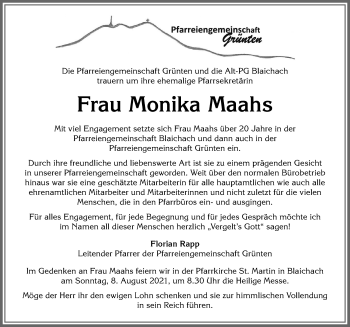 Traueranzeige von Monika Maahs von Allgäuer Anzeigeblatt