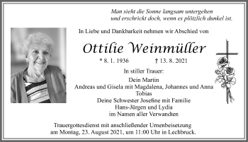 Traueranzeige von Ottilie Weinmüller von Allgäuer Zeitung, Füssen