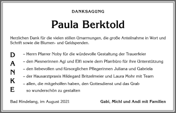 Traueranzeige von Paula Berktold von Allgäuer Anzeigeblatt