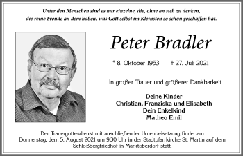Traueranzeige von Peter Bradler von Allgäuer Zeitung