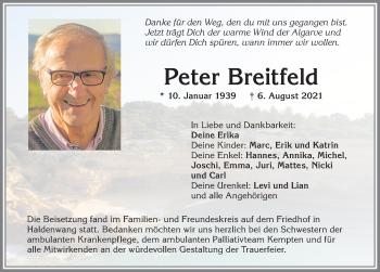 Traueranzeige von Peter Breitfeld von Allgäuer Zeitung,Kempten
