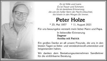 Traueranzeige von Peter Holze von Memminger Zeitung